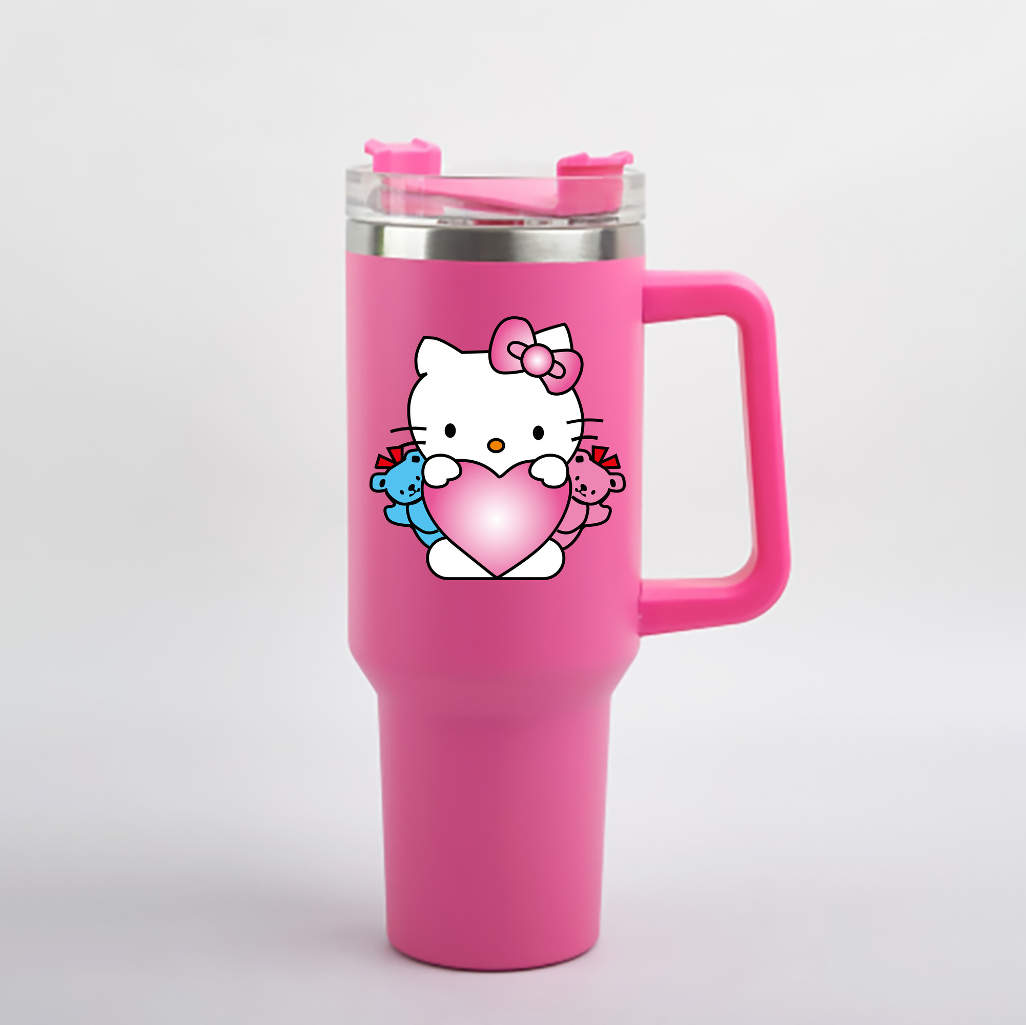 （画像用） Hello Kitty ハローキティ 1200mL車用タンブラー - クリスタルステッカー（プラスチックストロー付き）